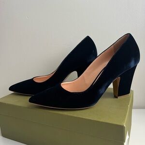 Rupert Sanderson Pierrot Dark Blue Velvet Pointed Heels